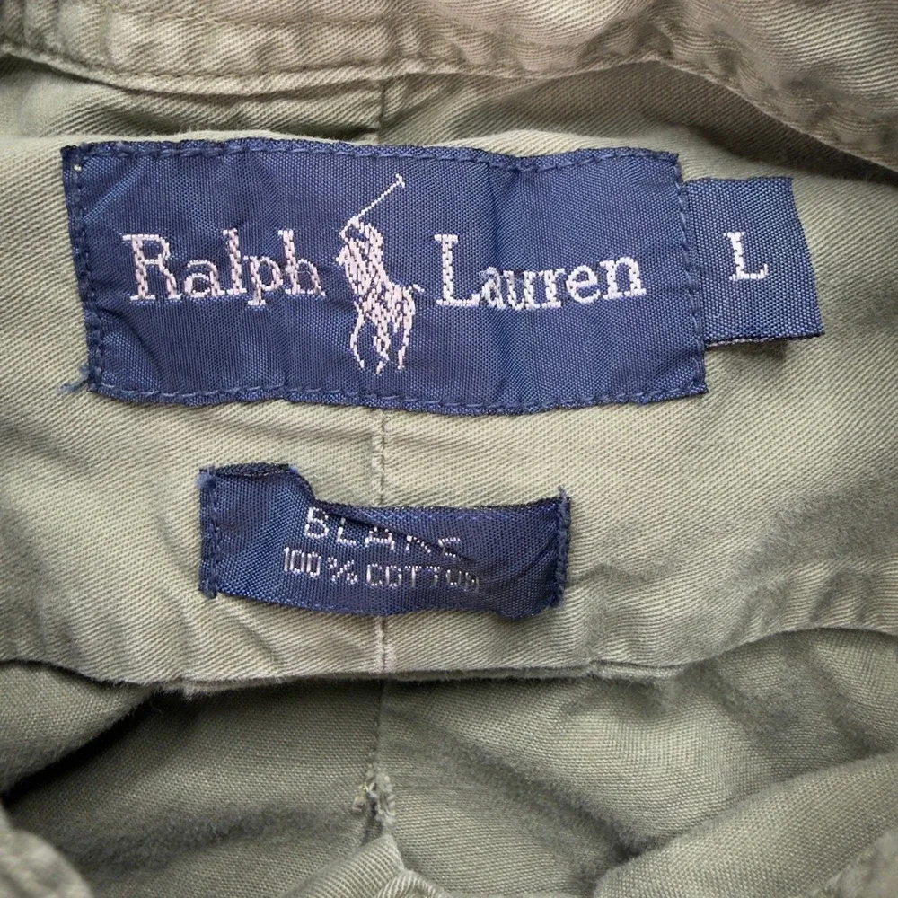 Polo Ralph Lauren Mens Large Sage Green Cotton Button Down Shirt Red Pony Logo